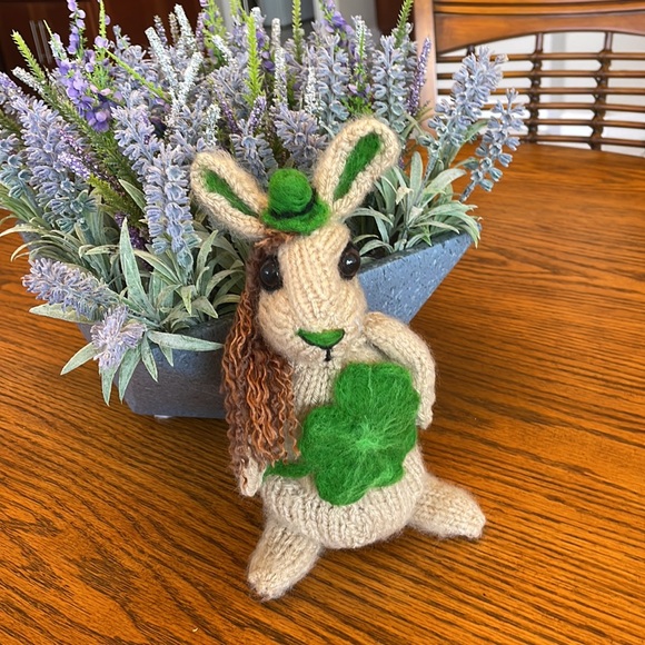 Hand Crafted Other - Hand crafted knit and needle felted Lucky charm shamrock bunny